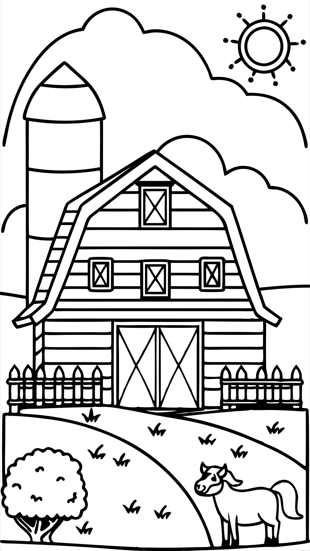 coloring page of a barn